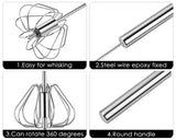 Semi Automatic Whisk 304 Stainless Steel Hand Push Spinning Whisk 12 Inch Egg Beater for Blending Eggs, Frothing Milk, Whipping Cream, etc.