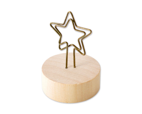 2" Paper Photo Clip Memo Card Wood Base Holder Table Decor - Star