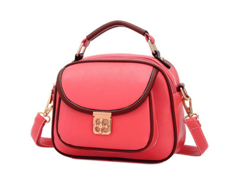 Vintage PU Leather Crossbody Satchel Bag - Red