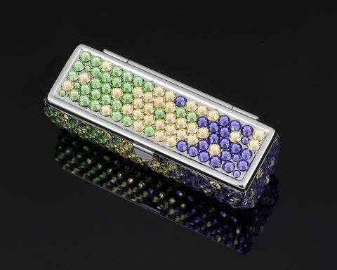 Gradation Swarovski Crystal Lipstick Case With Mirror - Green & Purple