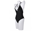 Black Deep V Halter Monokini Bathing Suit