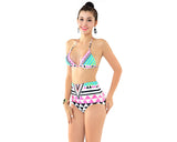 Geometric Print Halter Bikini with High Waist Bottom Set